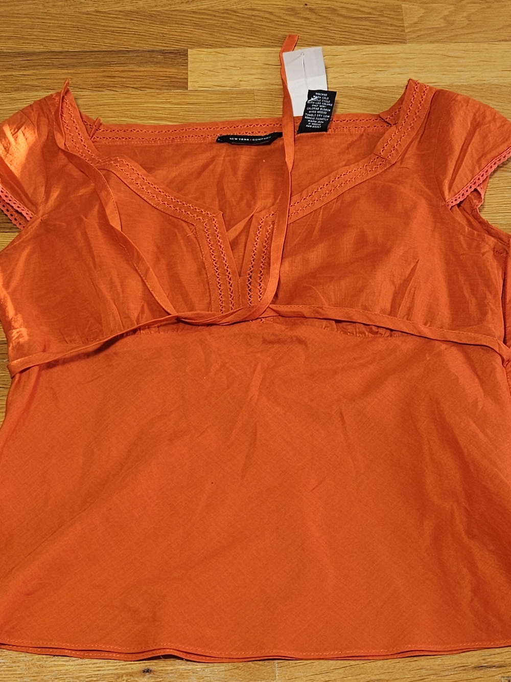 New York & Company Bright Orange Cap Sleeve Scoop Neck Blouse